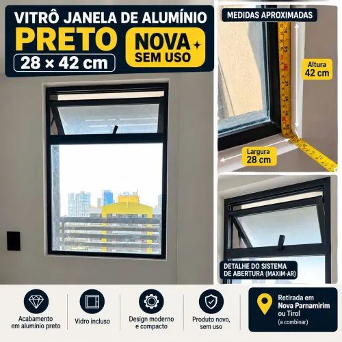 Vitrô Janela de Alumínio Preto NOVO - 28 × 42 cm