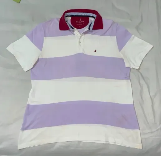 Camisa Polo Brooksfield Original TAM 8/GGG Listrada Branca / Lilás