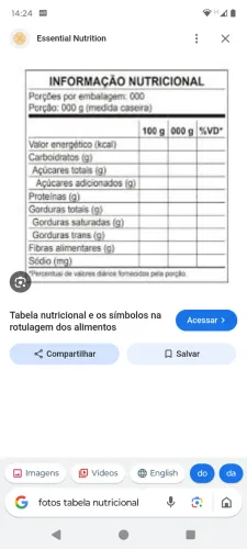 Tabela nutricional 