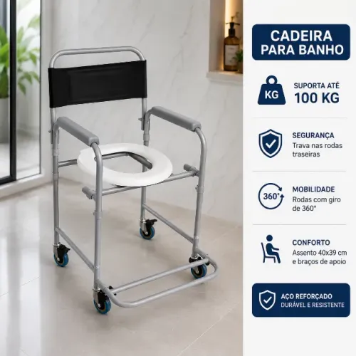 Cadeira de Banho em Aço Reforçado | Suporta até 100 kg