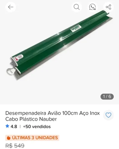Desempenadeira avião 100 cm aço inox cabo plástico naUber
