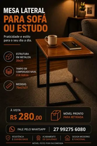 Mesinha lateral para sofá estilo industrial 