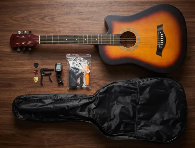 Violão Acústico 38? para Iniciantes + Kit Completo de Acessórios (Cordas de Aço)