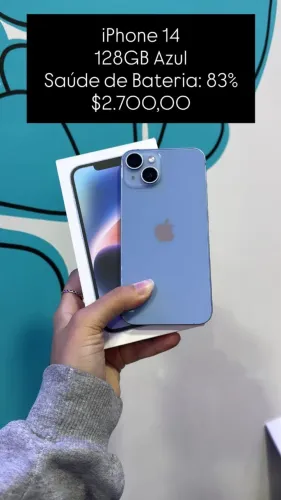 iPhone 14/ Semi Novo / 128GB / Azul / Saúde de Bateria: 83% / Original / $2.700,00