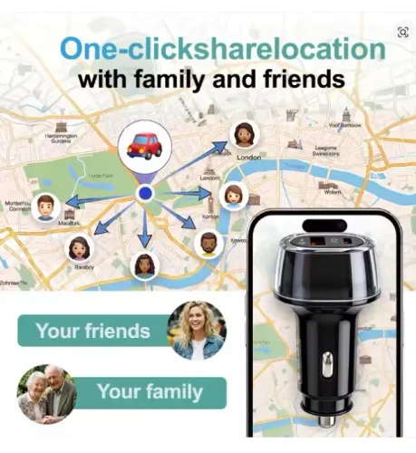 Carregador de Carro com Localizador GPS 30W USB, Carregamento Rápido Tipo C QC3.0, Compatí