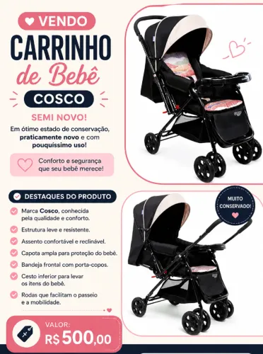 Vendo carrinho de bebê Cosco Semi novo 