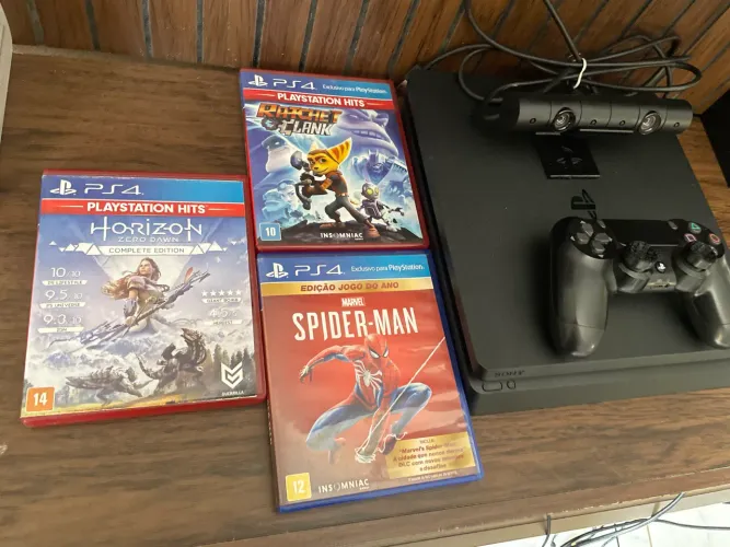 PS4 Slim 1TB Completo + 3 Jogos + Câmera + Controle Original