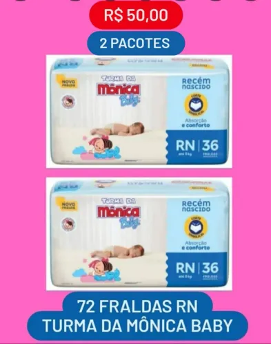 Promoção Fraldas Turma da Mônica RN P M ou G 2 pacotes por 50