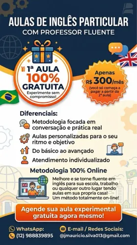 ?AULAS DE INGLÊS / 1 AULA 100% GRATUITA ?