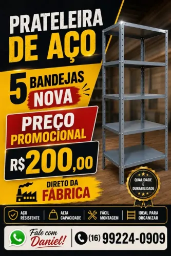 Prateleiras de aço, direto da fábrica com 5 bandejas.. Preço promocional somente a vista.