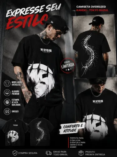 Camisa oversizerd Kaneki king estampa em DTF Grande unissex confortável 100% algodão 