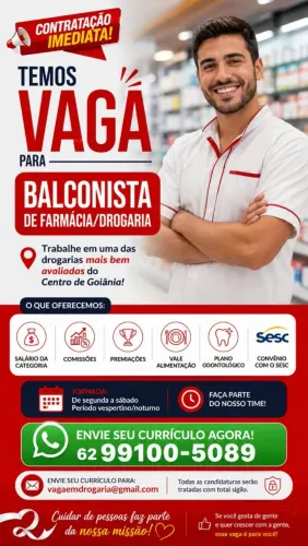 Balconista p/farmácia/drogaria