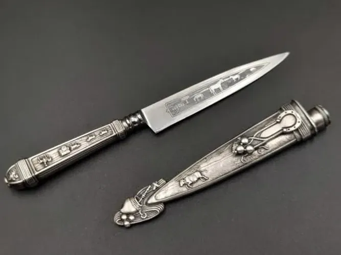 Antiga faca gaucha corneta eberle prata 90