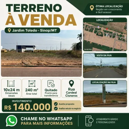 Terreno Quitado 10x24 Jardim Toledo Sinop/MT