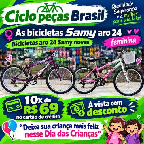 BICICLETA ARO 24 FEMININA SAMY NOVA EM 1OX SEM JUROS