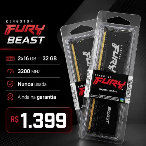 Memória RAM 32GB - GARANTIA - DDR4 Fury Beast Kingston - 2x16GB