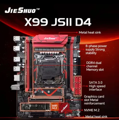 Placa Mãe X99 JieShuo JS11, placa robusta com 8 fases no vrm