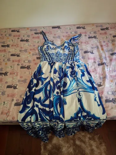 vestido azul longo