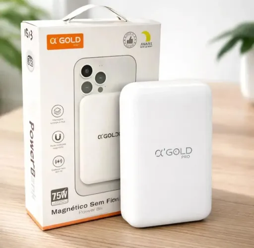 Carregador Portátil Magnético A'Gold Power Bank 10000mah Indução Branco