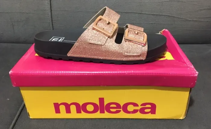Chinelo Moleca Salto Plataforma Baixo Glitter Mini Shine - Ouro Rosado - número 36 - NOVA