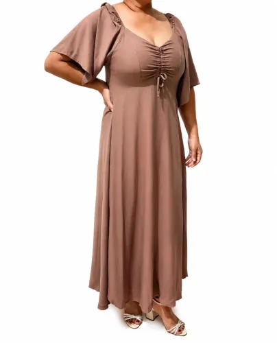 Vestido longo feminino marrom