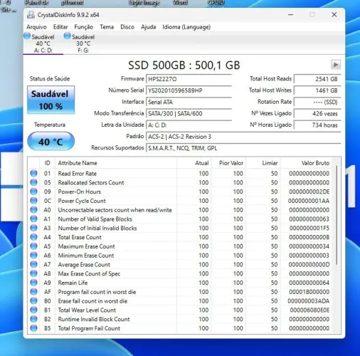 SSD 500gb semi novo!