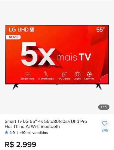 Vendo televisão 55 polegadas LG WEBOS TV UT,8050PSA