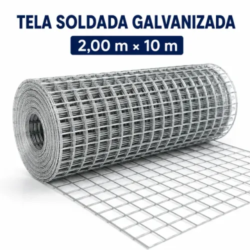 Tela Soldada Galvanizada 2x10m Malha 2? BWG 14 Nova