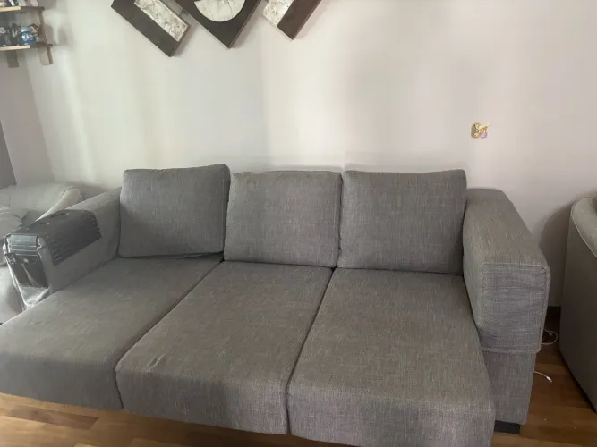 Sofá Retrátil 3 Lugares Cinza (2,20m) - Tecido Novo - Impecável!