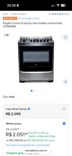 Fogão Consul Inox 6 Bocas