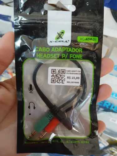 Cabo adaptador P3 (fêmea)/P2 Áudio e Mic (macho)
