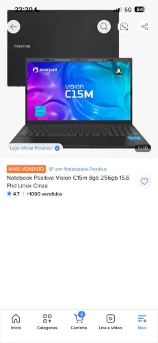 Notebook positivo Notebook Positivo Vision C15m 8gb 256gb 15.6 Fhd Linux Cinza