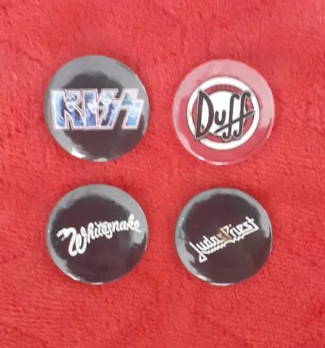 Conjunto 4 Bottons - KISS, Whitesnake, Judas Priest e Duff Beer