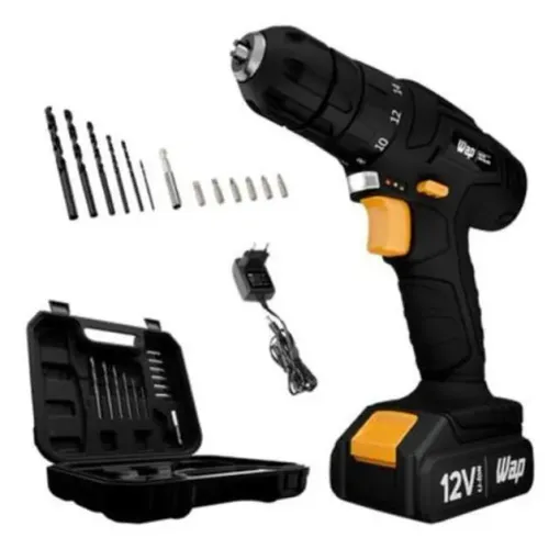 Furadeira Parafusadeira de impacto 3/8" a bateria 12V com kit de brocas e bits