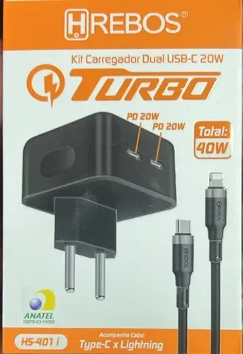 Fonte Turbo 40w Duplo Usb C + Cabo Para iPhone 11 12 13 14