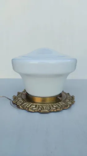 Luminária plafon opalina e bronze 