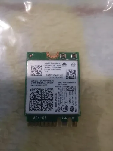Placa de rede wifi wireless notebooks Modelo: 3160NGW 2.4GHZ e 5GHZ 