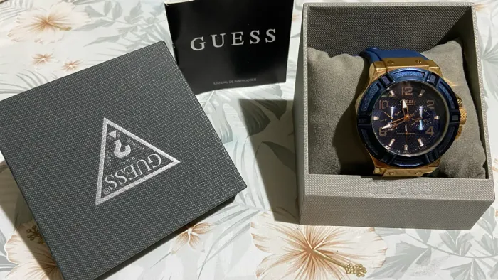 Relógio Guess Masculino Rosê Azul Pulseira Silicone W1049g2 Azul