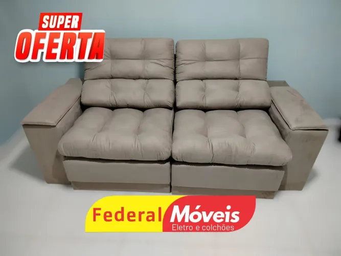 Sofá Retrátil e Reclinável 2,05m USB e Porta Copos nos Brancos - Oferta Especial