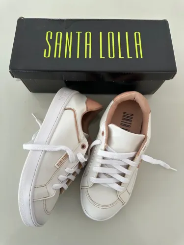 Tênis Santa Lolla Branco com Detalhes Rosê