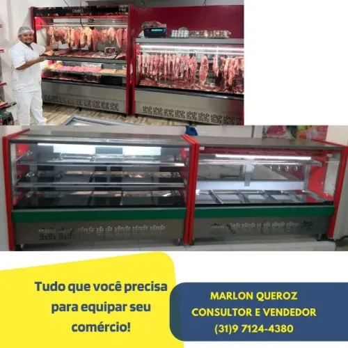 Balcão de Açougue 1,75M Vermelho Vidro Reto Polar