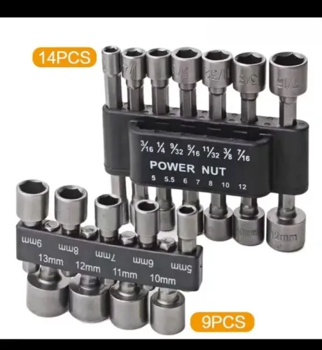 Jogo de Soquetes Para Parafusadeira 14 Peças - 3/16 a 7/16