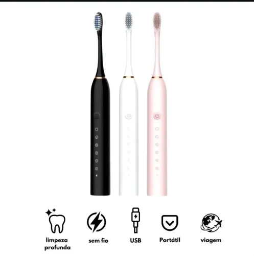 Escova de dentre elétrica recarregável 4 refis de troca bateria 