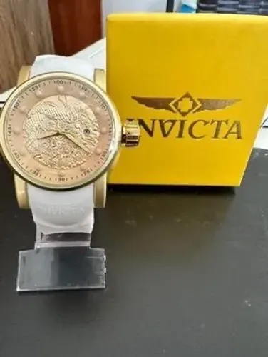 Relógio Invicta masculino pulseira branca Dourado