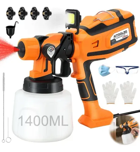 Pistola Pintura Pulverizar Portátil 1400ml Com Led Aitoolzo Laranja