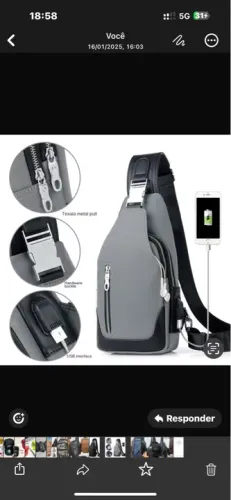 Mochila Masculina de Ombro - Cinza