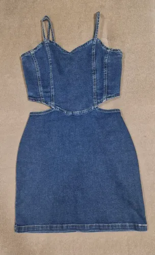 Vestido Jeans Infantil com Detalhe Vazado