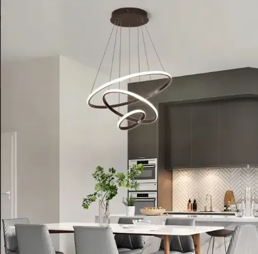 Luminária Pendente Lustre 3 Anéis Arcos Led Luz 3 Em 1 Preto 110V/220V