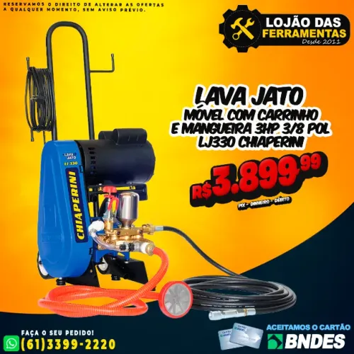 Lava de Alta Pressão Lava Jato Móvel Com Carrinho e Mangueira 3HP 3/8 Pol LJ330 Chiaperini