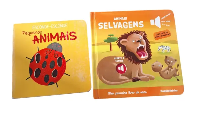 Livro Infantil Esconde-esconde Pequenos animais e Livro Animais Selvagens Meu Primeiro Liv